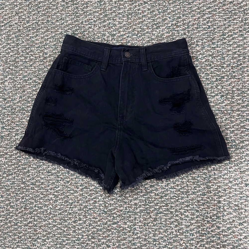 Hollister Black Ultra High Rise Vintage 4” Cut Off Ripped Jean Shorts Size 3